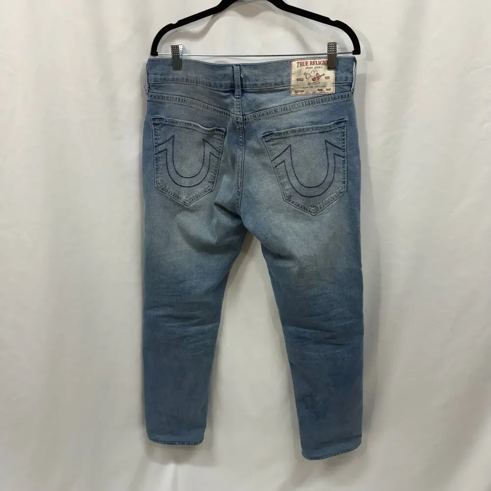 True Religion Geno Relaxed Slim Blue Light Wash Denim Tailored Inseam 33